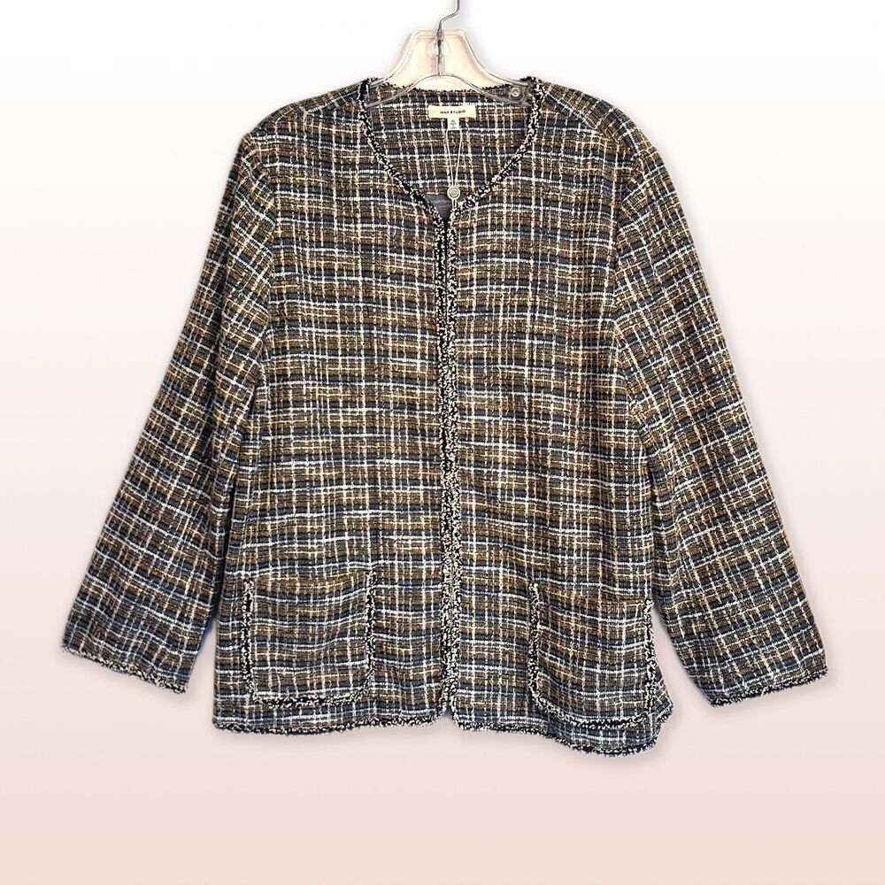 Max Studio Jacket NWT Black & Brown Tweed Blazer Patch Pockets Size XL